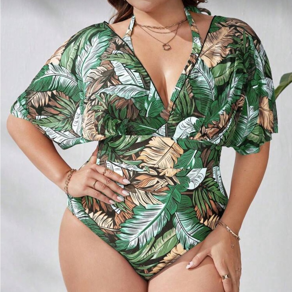 SHEIN Tropical Leaf Print Swimsuit Size 16